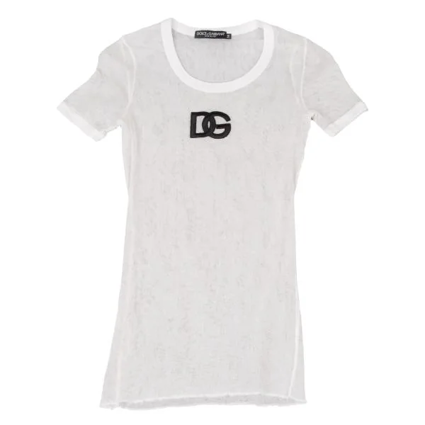 DOLCE&GABBANA Logo Embroidery Mesh T-shirt White 38 K-146104_001