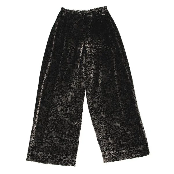 ジョルジオ アルマーニGIORGIO ARMANI アラベスクプリントベロアワイドイージーパンツ 黒グレーM位 K-146117_001