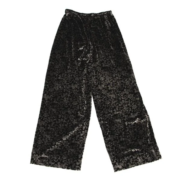 ジョルジオ アルマーニGIORGIO ARMANI アラベスクプリントベロアワイドイージーパンツ 黒グレーM位 K-146117_008