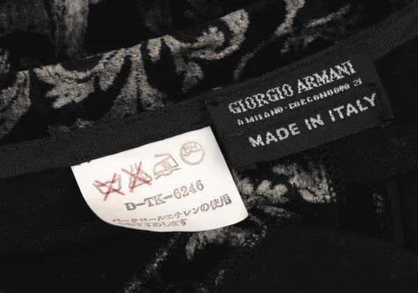 ジョルジオ アルマーニGIORGIO ARMANI アラベスクプリントベロアワイドイージーパンツ 黒グレーM位 K-146117_011