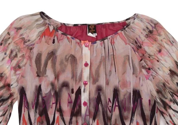 Jean Paul GAULTIER SOLEIL Graphic Printed Gather Mesh Blouse K-146131_003