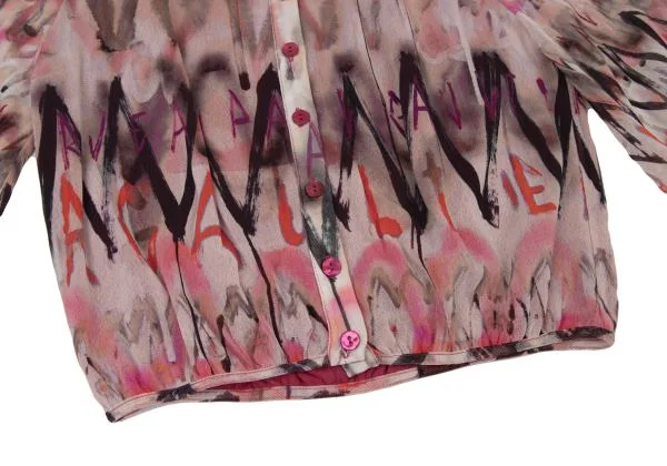 Jean Paul GAULTIER SOLEIL Graphic Printed Gather Mesh Blouse K-146131_011