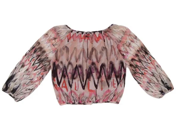 Jean Paul GAULTIER SOLEIL Graphic Printed Gather Mesh Blouse K-146131_013