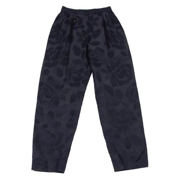ジョルジオ アルマーニGIORGIO ARMANI レーヨンリネンフローラルジャガードツータックパンツ 紺42 K-146136_001