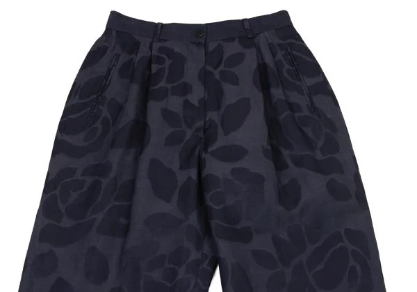 ジョルジオ アルマーニGIORGIO ARMANI レーヨンリネンフローラルジャガードツータックパンツ 紺42 K-146136_002