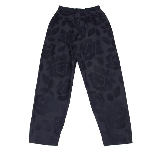 ジョルジオ アルマーニGIORGIO ARMANI レーヨンリネンフローラルジャガードツータックパンツ 紺42 K-146136_012