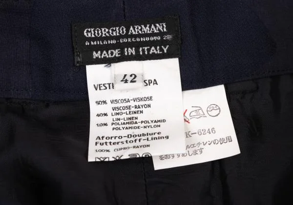 ジョルジオ アルマーニGIORGIO ARMANI レーヨンリネンフローラルジャガードツータックパンツ 紺42 K-146136_015