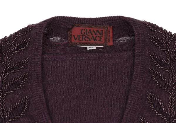 ジャンニヴェルサーチGIANNI VERSACE ウールレーヨンビーズ装飾Vネックニットセーター 紫42 K-146143_005