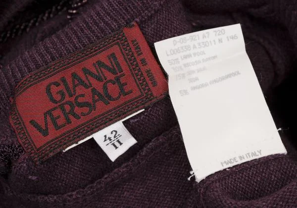 ジャンニヴェルサーチGIANNI VERSACE ウールレーヨンビーズ装飾Vネックニットセーター 紫42 K-146143_013
