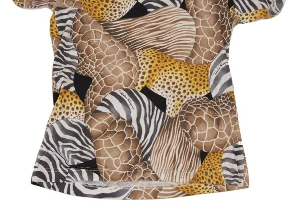 サルバトーレフェラガモSalvatore Ferragamo アニマルプリントTシャツ 黄茶S K-146154_006