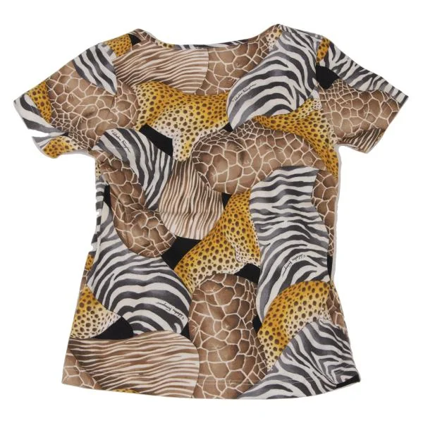 サルバトーレフェラガモSalvatore Ferragamo アニマルプリントTシャツ 黄茶S K-146154_008