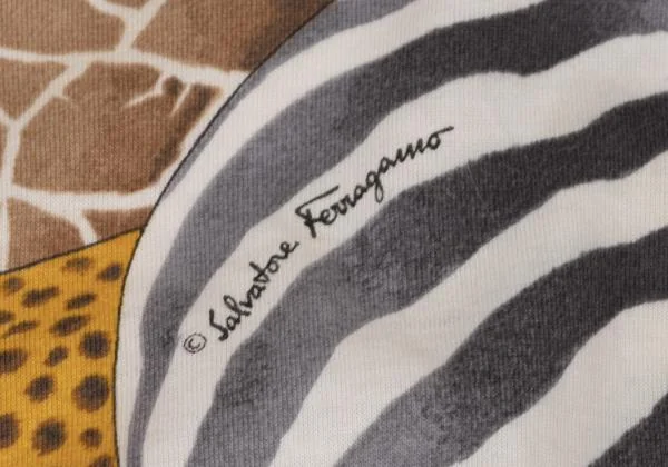 サルバトーレフェラガモSalvatore Ferragamo アニマルプリントTシャツ 黄茶S K-146154_009