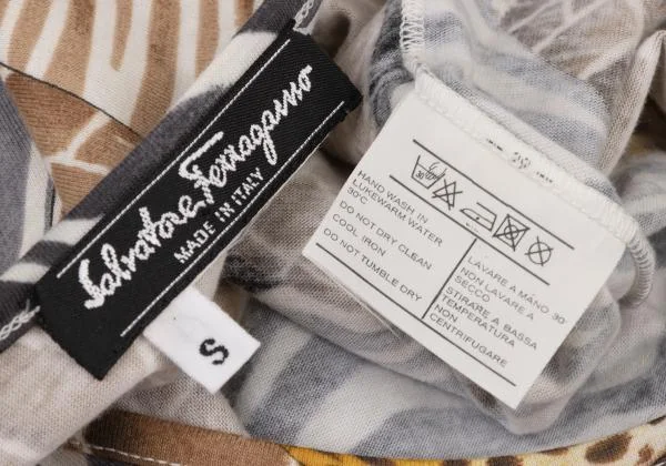 サルバトーレフェラガモSalvatore Ferragamo アニマルプリントTシャツ 黄茶S K-146154_011