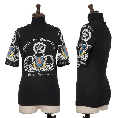 BALENCIAGA Emblem Logo Printed Button Neck Design T-shirt
