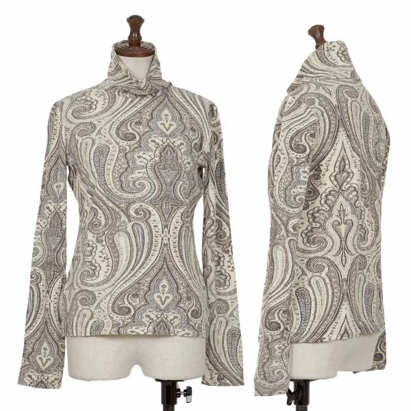 DRIES VAN NOTEN Paisley Printed Turtleneck T-shirt Ivory,Grey XS-S K-146216_001