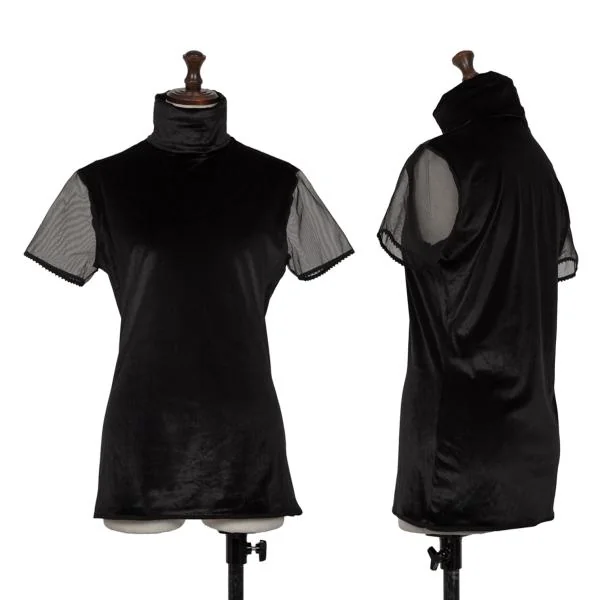 GIANFRANCO FERRE See-through Sleeves Velor Top Black 44 K-146341_001