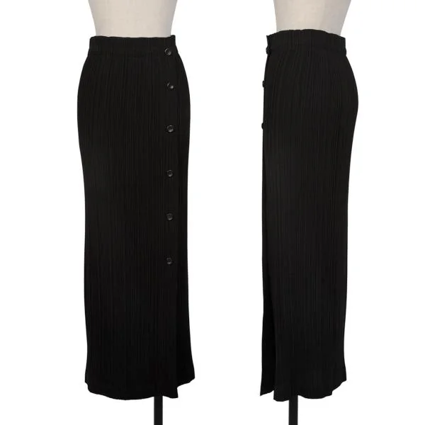 ISSEY MIYAKE Pleats Button Wrap Skirt Black S-M K-146350_001