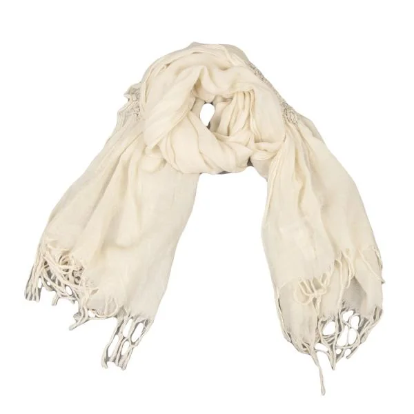 Yohji Yamamoto NOIR Gathered Floral Fringe Stole Ivory  K-146471_001