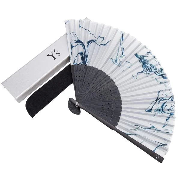 ワイズY's マーブルプリント扇子 黒グレー K-146491_001