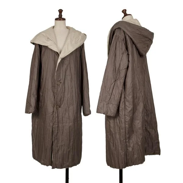 WIND COAT Wrinkle Bicolor Padding Hooded Coat Brown,Beige M K-146502_001