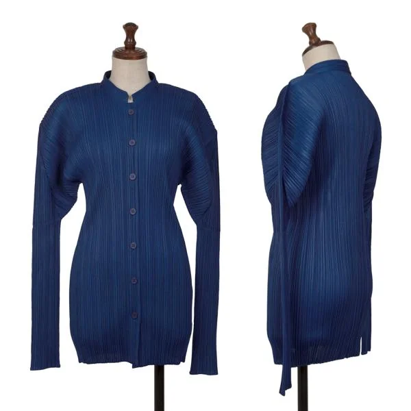 PLEATS PLEASE Pleated Mao Collar Shirt Blue S-M K-146515_001