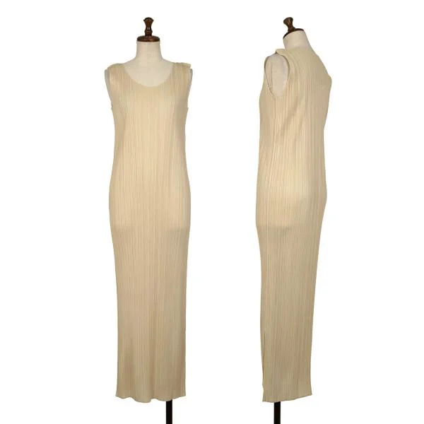 PLEATS PLEASE Pleated Sleeveless Dress Beige 2 K-146555_001