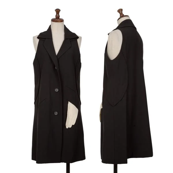 ISSEY MIYAKE Glove Pocket Design Sleeveless Long Jacket Black 2 K-146558_001