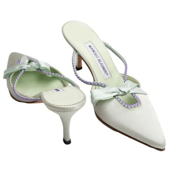 MANOLO BLAHNIK Ribbon Heel Pumps Light Green 35.5 K-146563_001