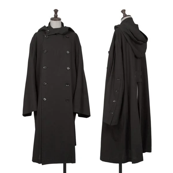 Yohji Yamamoto FEMME Back Slit Hooded Double Coat Black 2 K-146564_001