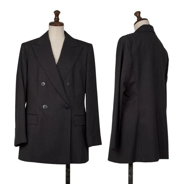 Max Mara Acetate Poly Pinstripe Double Jacket Blue 46 K-146587_001