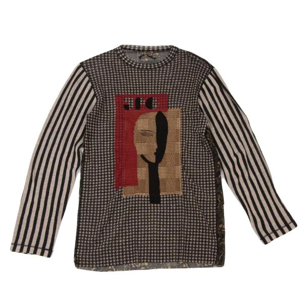 Unbranded Patch Stripe Sleeve Switching Mesh T-shirt Multi-Color S-M K-146615_001