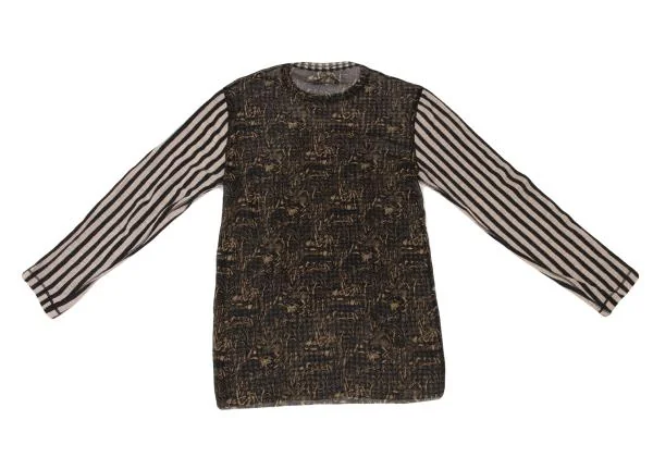 Unbranded Patch Stripe Sleeve Switching Mesh T-shirt K-146615_011