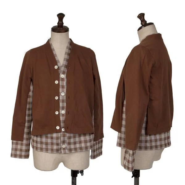 COMME des GARCONS Block Check Layered Cardigan Brown, Grey S K-146716_001