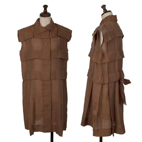 ISSEY MIYAKE Knob Flap Design Sleeveless Blouse Dress Brown M K-146739_001