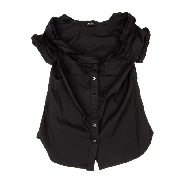 ジャンポールゴルチエ ファムJean Paul GAULTIER FEMME コットンギャザーデザインストレッチノースリーブブラウス 黒38 K-146779_002