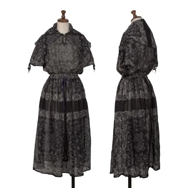 JUNIOR GAULTIER Floral Printed Sheer Dress Navy 40 K-146786_001