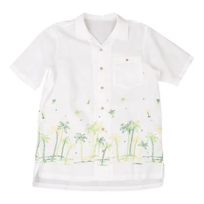 Papas Palm Tree Embroidery Linen Shirt