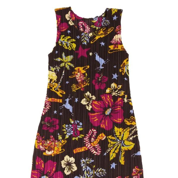 PLEATS PLEASE Pleated Floral Printed Fringe Dress K-146942_003