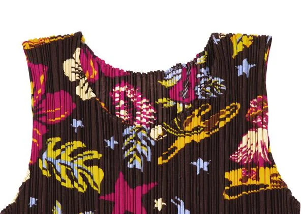 PLEATS PLEASE Pleated Floral Printed Fringe Dress K-146942_004