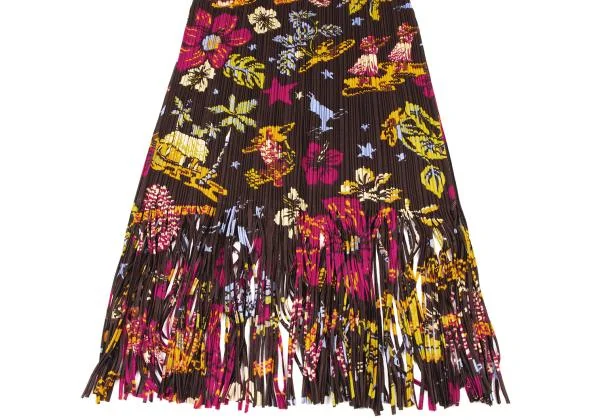 PLEATS PLEASE Pleated Floral Printed Fringe Dress K-146942_006