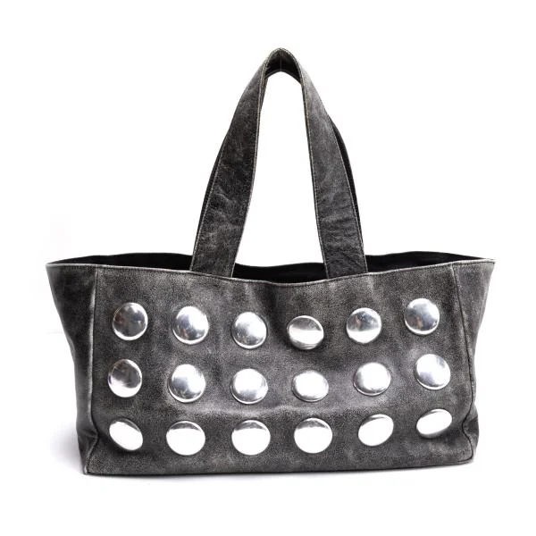tricot COMME des GARCONS Cracked Leather Big Studs Hand Bag Black  K-146946_001