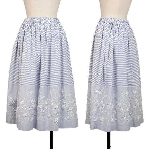 tricot COMME des GARCONS Striped Floral Embroidery Switching Skirt Blue,White S-M K-146947_001