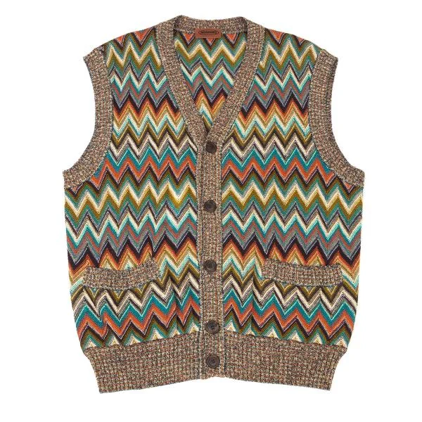 MISSONI Colorful Herringbone Knit Vest Multi-Color 52 K-146987_001