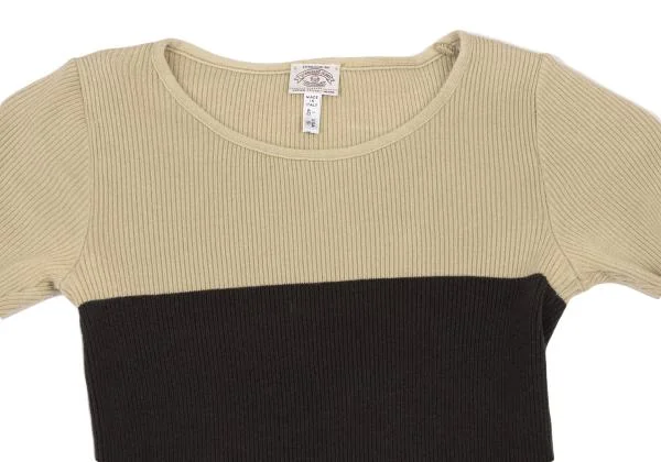 アルマーニジーンズARMANI JEANS バイカラーリブTシャツ ベージュ黒40 K-147002_002