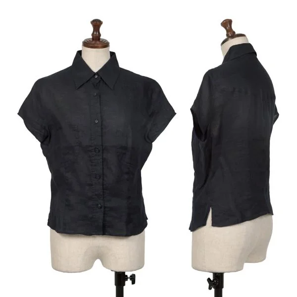 エンポリオアルマーニEMPORIO ARMANI リネン半袖シャツ 紺42 K-147004_001