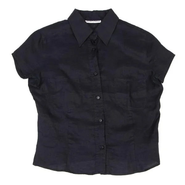 エンポリオアルマーニEMPORIO ARMANI リネン半袖シャツ 紺42 K-147004_002