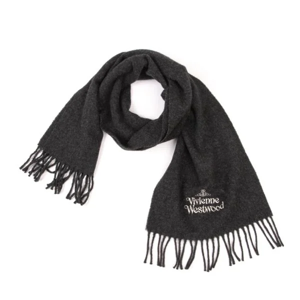 Vivienne Westwood Logo Embroidery Wool Stole Charcoal Grey  K-147020_001