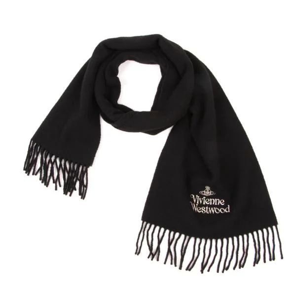 Vivienne Westwood Logo Embroidery Wool Stole Black  K-147021_001