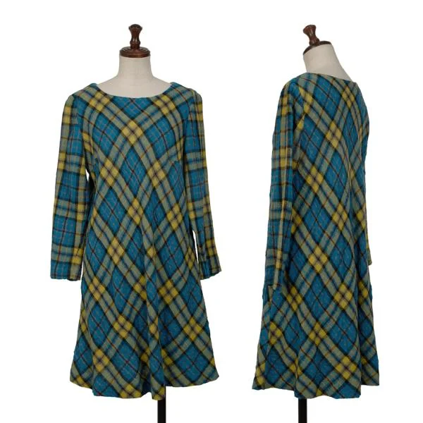 TABASA Wool Cotton Bias Tartan Check Tunic Blue, Yellow 32 K-147030_001
