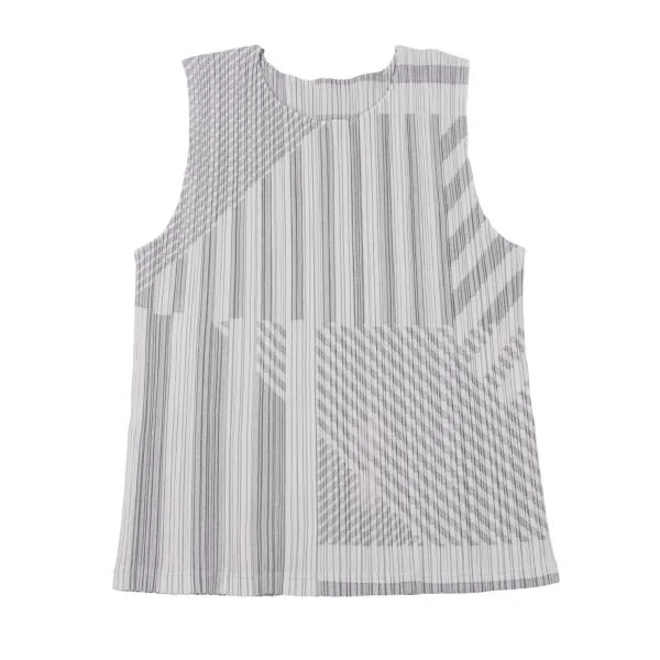 プリーツプリーズPLEATS PLEASE マルチストライプタンクトップ グレー3 K-147047_002